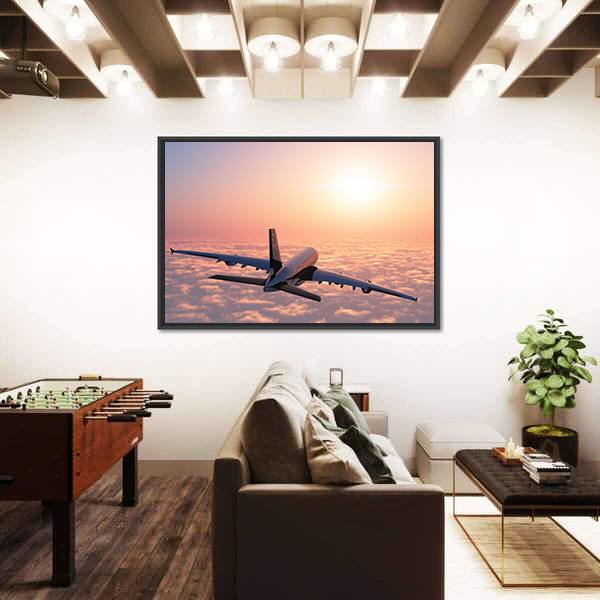 Plane Flying Above The Clouds Canvas Wall Art-5 Horizontal-Gallery Wrap-22" x 12"-Tiaracle