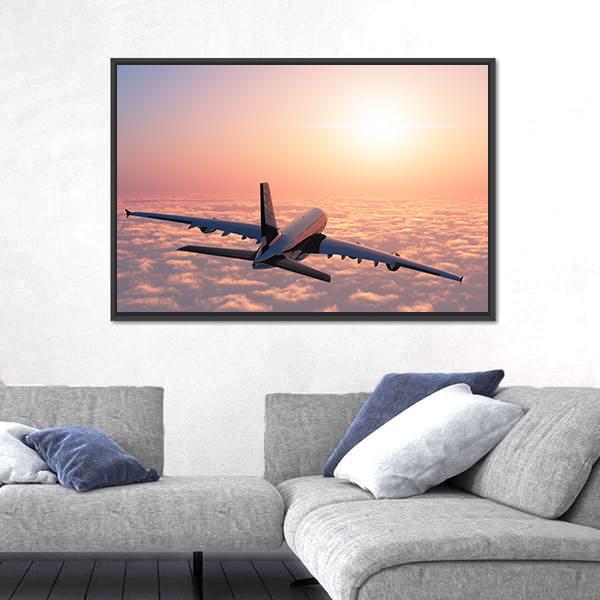 Plane Flying Above The Clouds Canvas Wall Art-5 Horizontal-Gallery Wrap-22" x 12"-Tiaracle