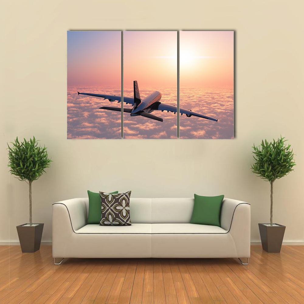 Plane Flying Above The Clouds Canvas Wall Art-3 Horizontal-Gallery Wrap-37" x 24"-Tiaracle