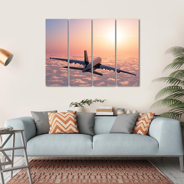 Plane Flying Above The Clouds Canvas Wall Art-4 Horizontal-Gallery Wrap-34" x 24"-Tiaracle