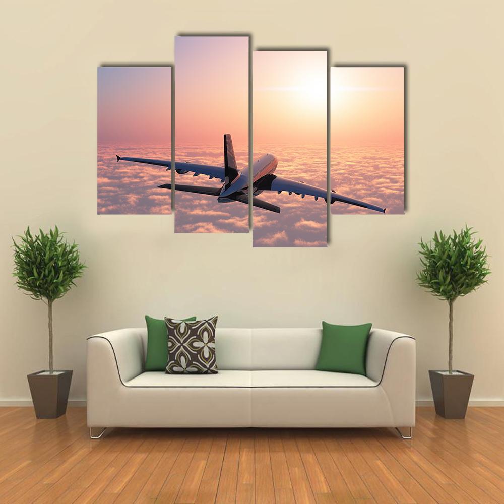 Plane Flying Above The Clouds Canvas Wall Art-4 Pop-Gallery Wrap-50" x 32"-Tiaracle