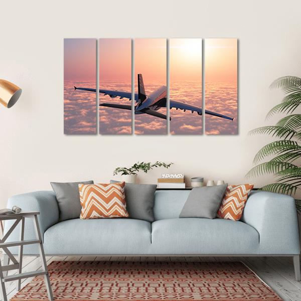 Plane Flying Above The Clouds Canvas Wall Art-5 Horizontal-Gallery Wrap-22" x 12"-Tiaracle