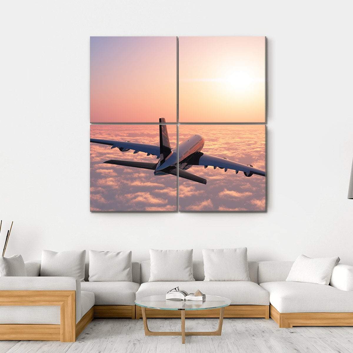 Plane Flying Above The Clouds Canvas Wall Art-4 Square-Gallery Wrap-17" x 17"-Tiaracle
