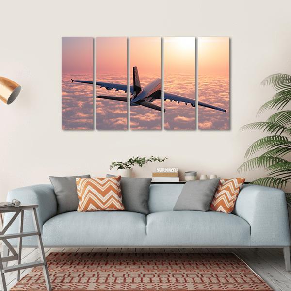 Plane Flying Above The Clouds Canvas Wall Art-5 Horizontal-Gallery Wrap-22" x 12"-Tiaracle