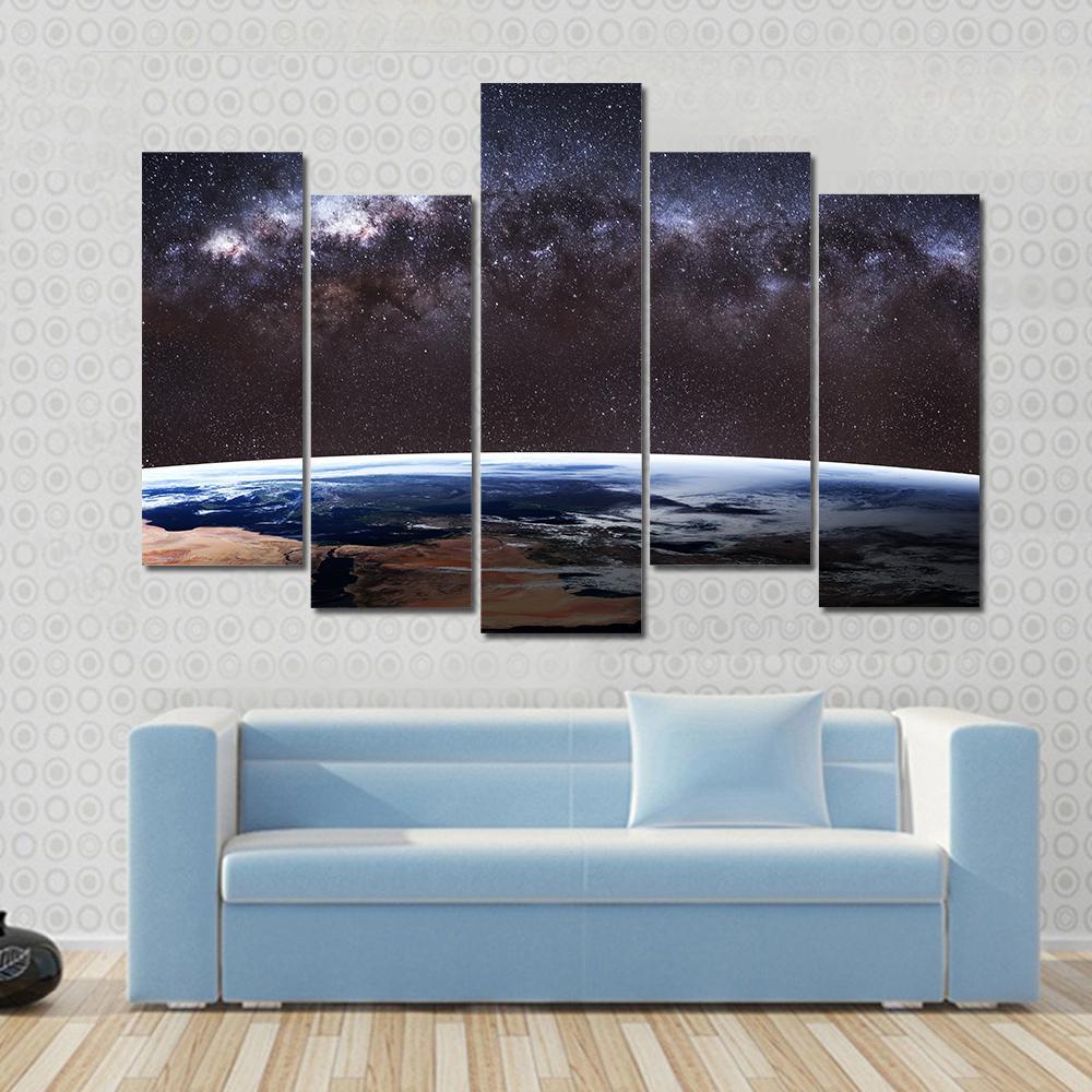 Planet Earth &amp; Milky Way Canvas Wall Art-5 Pop-Gallery Wrap-47" x 32"-Tiaracle