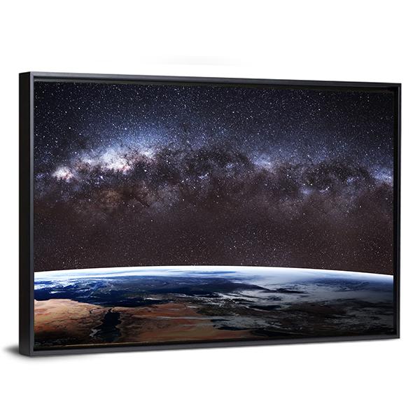 Planet Earth &amp; Milky Way Canvas Wall Art-3 Horizontal-Gallery Wrap-25" x 16"-Tiaracle