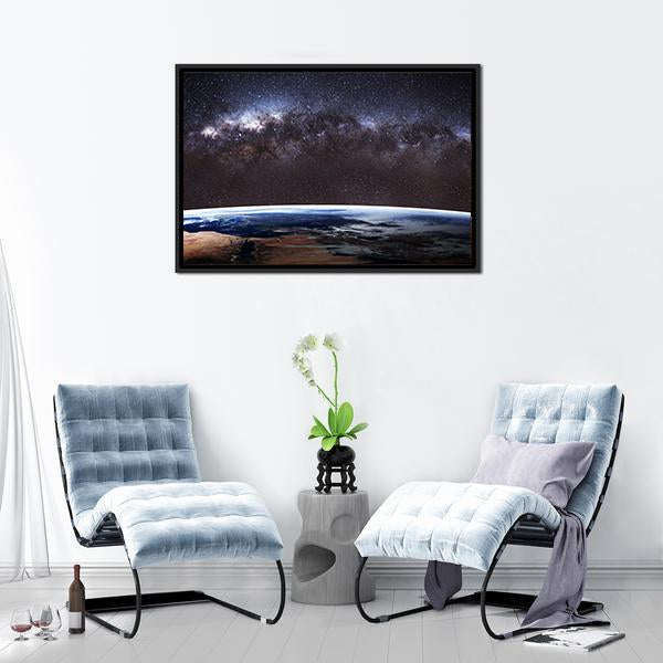 Planet Earth &amp; Milky Way Canvas Wall Art-1 Piece-Floating Frame-24" x 16"-Tiaracle