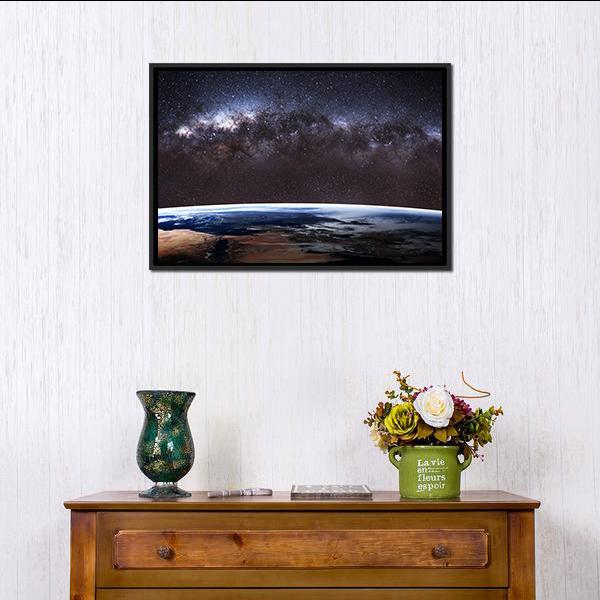Planet Earth &amp; Milky Way Canvas Wall Art-3 Horizontal-Gallery Wrap-25" x 16"-Tiaracle