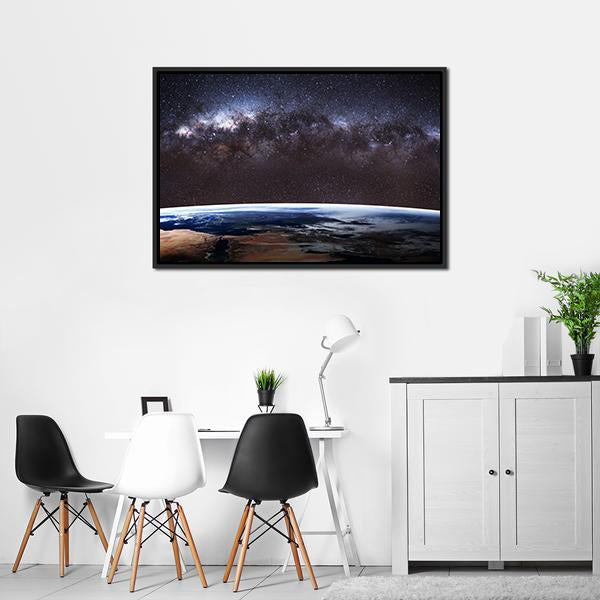 Planet Earth &amp; Milky Way Canvas Wall Art-3 Horizontal-Gallery Wrap-25" x 16"-Tiaracle