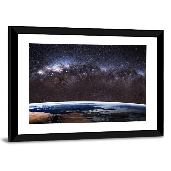 Planet Earth &amp; Milky Way Canvas Wall Art-3 Horizontal-Gallery Wrap-25" x 16"-Tiaracle