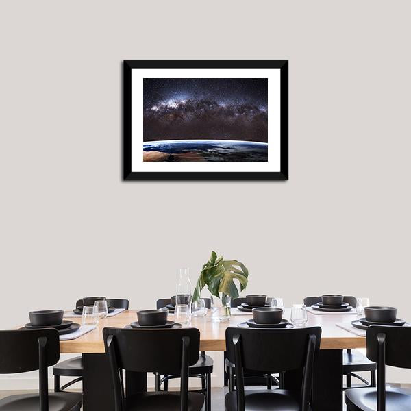 Planet Earth &amp; Milky Way Canvas Wall Art-1 Piece-Framed Print-20" x 16"-Tiaracle
