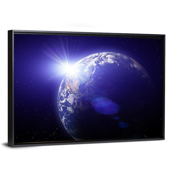 Planet Earth And Sun View From Outer Space Canvas Wall Art-3 Horizontal-Gallery Wrap-25" x 16"-Tiaracle
