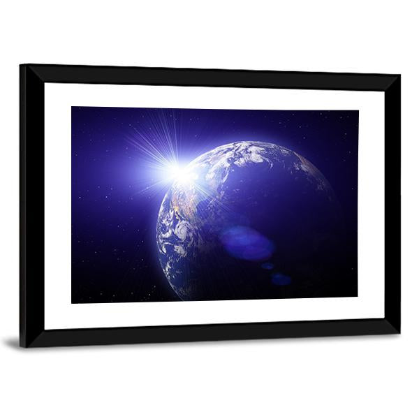 Planet Earth And Sun View From Outer Space Canvas Wall Art-3 Horizontal-Gallery Wrap-25" x 16"-Tiaracle