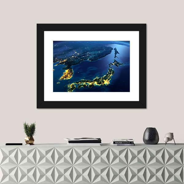 Planet Earth At Night Canvas Wall Art-1 Piece-Framed Print-20" x 16"-Tiaracle