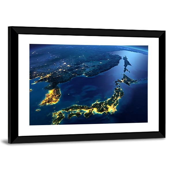 Planet Earth At Night Canvas Wall Art-3 Horizontal-Gallery Wrap-25" x 16"-Tiaracle