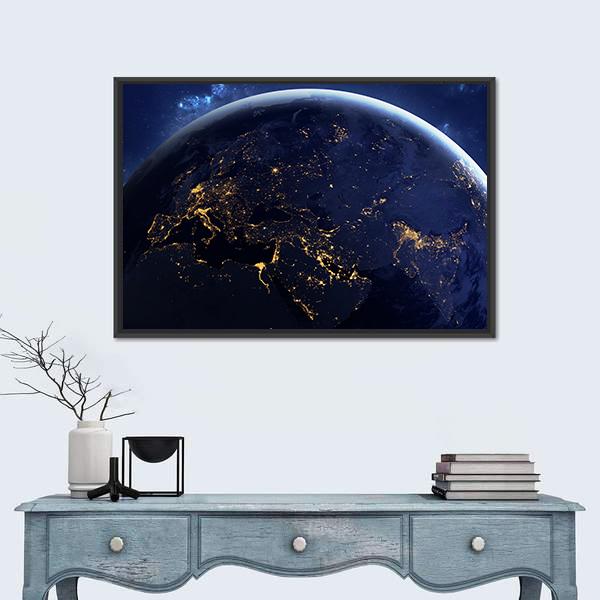 Planet Earth From Space At night Canvas Wall Art-1 Piece-Floating Frame-24" x 16"-Tiaracle