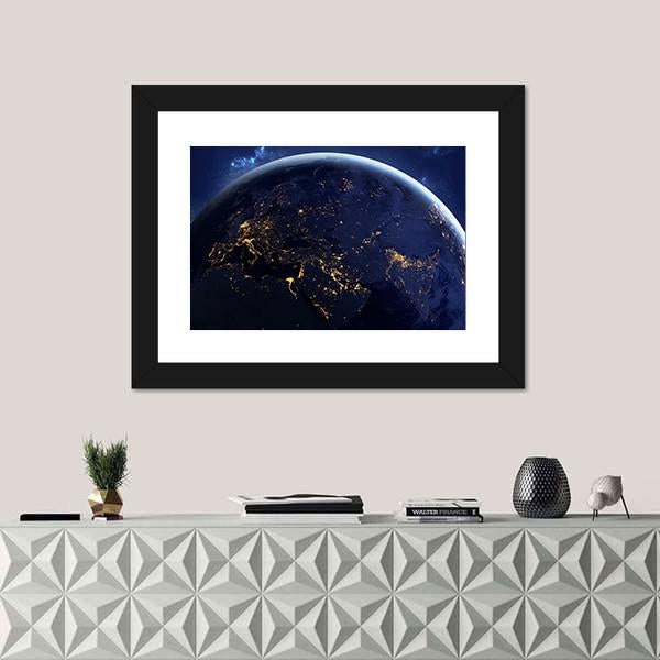 Planet Earth From Space At night Canvas Wall Art-1 Piece-Framed Print-20" x 16"-Tiaracle