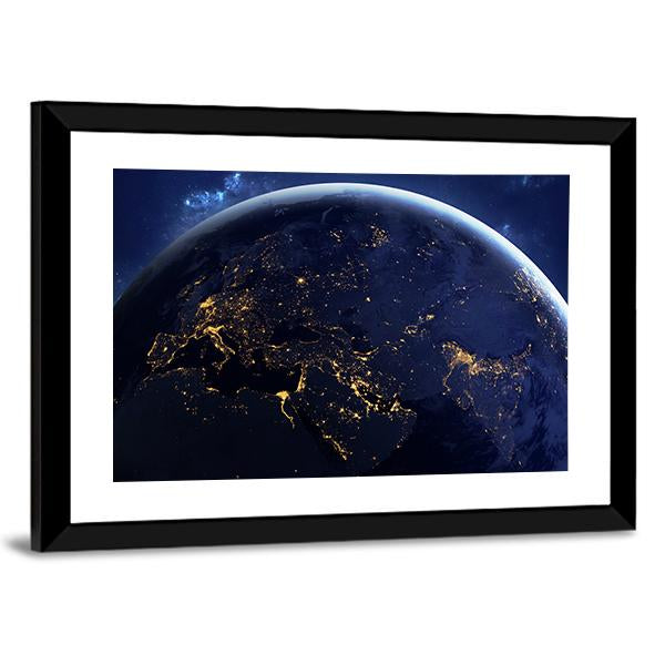 Planet Earth From Space At night Canvas Wall Art-3 Horizontal-Gallery Wrap-25" x 16"-Tiaracle