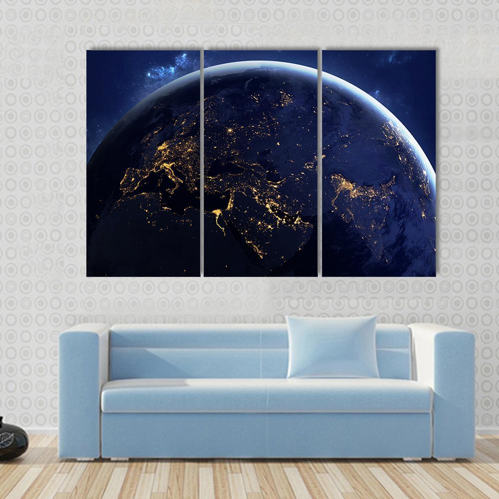 Planet Earth From Space At night Canvas Wall Art-3 Horizontal-Gallery Wrap-37" x 24"-Tiaracle