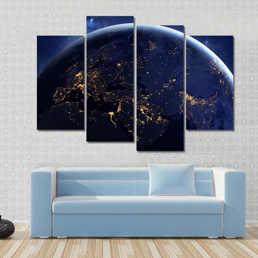 Planet Earth From Space At night Canvas Wall Art-4 Pop-Gallery Wrap-50" x 32"-Tiaracle