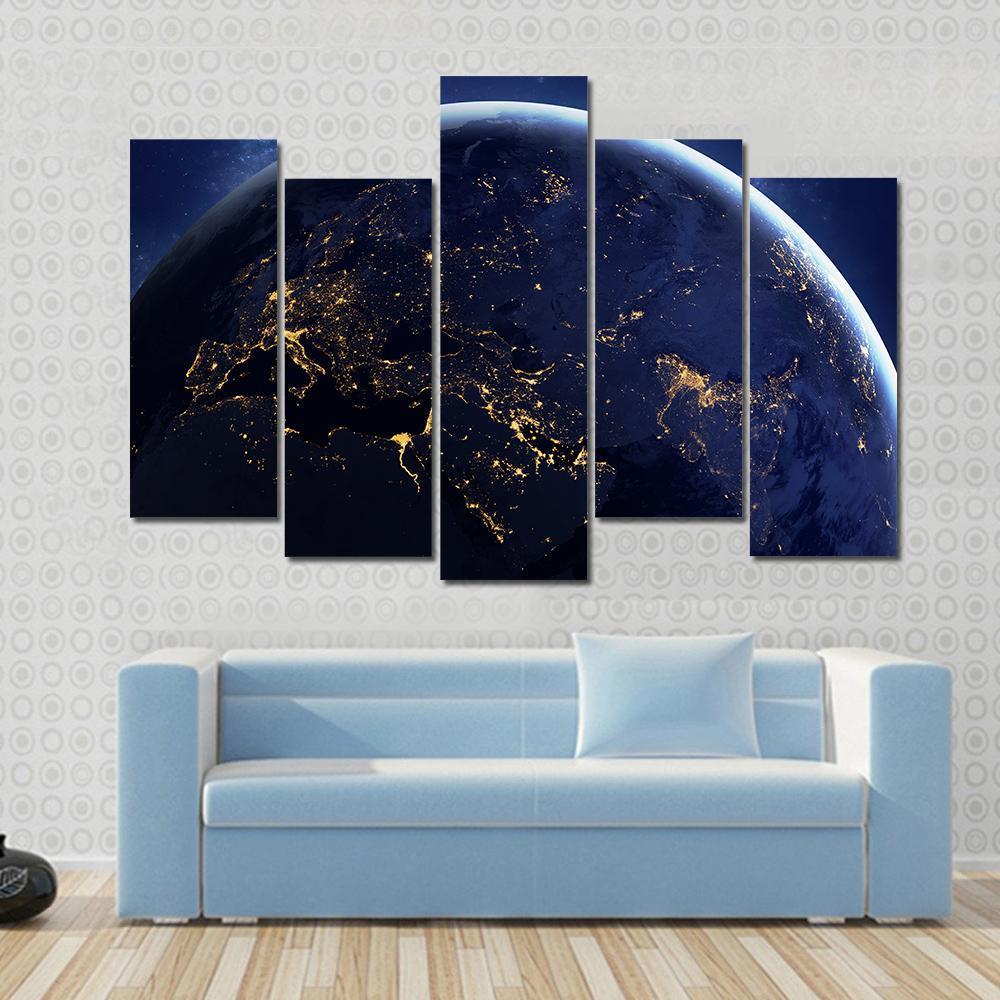 Planet Earth From Space At night Canvas Wall Art-5 Pop-Gallery Wrap-47" x 32"-Tiaracle