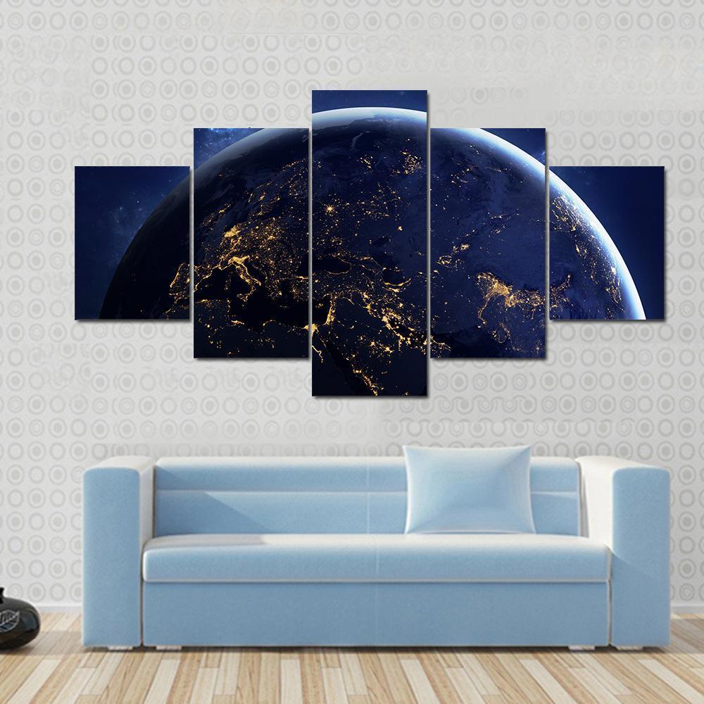 Planet Earth From Space At night Canvas Wall Art-5 Star-Gallery Wrap-62" x 32"-Tiaracle