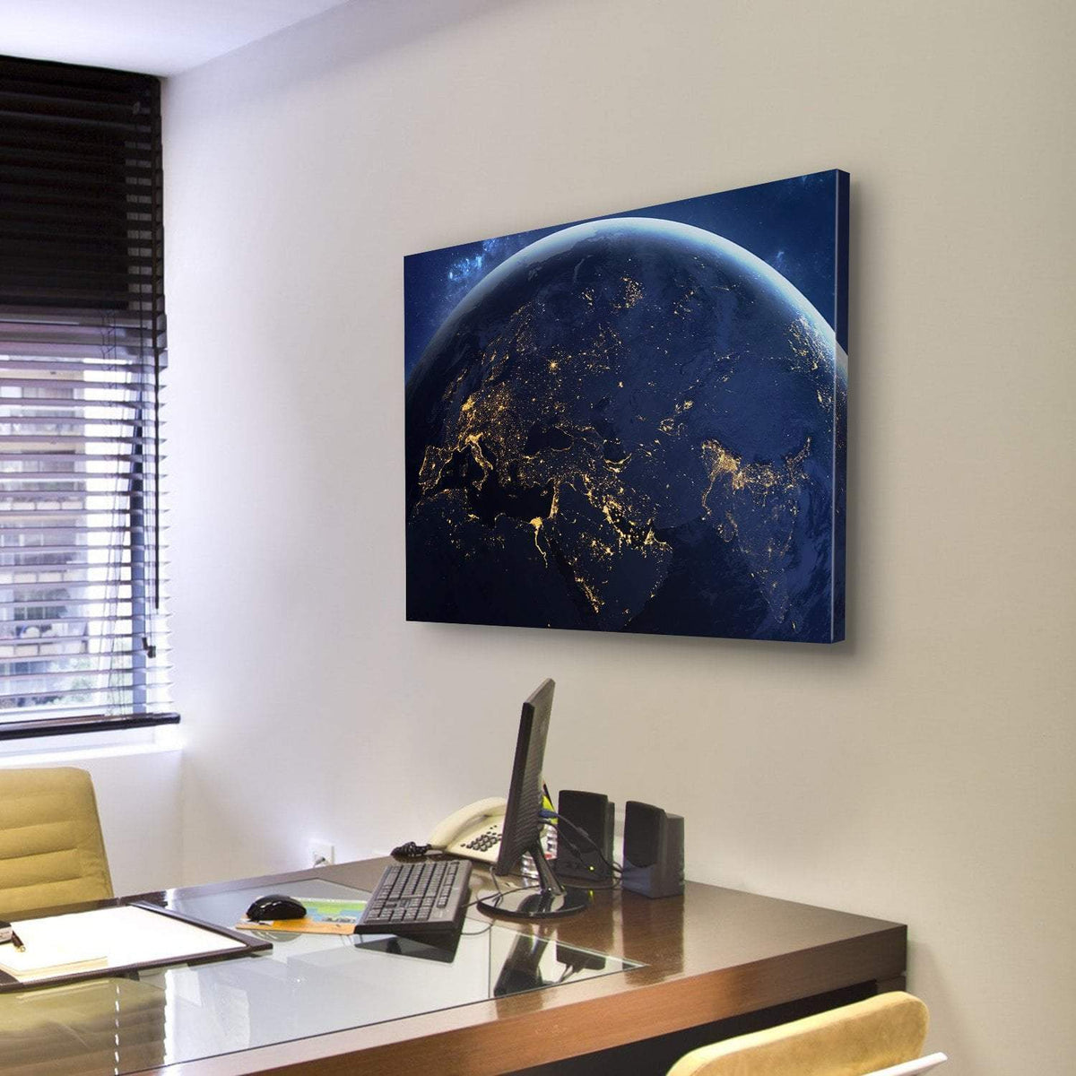 Planet Earth From Space At night Canvas Wall Art-3 Horizontal-Gallery Wrap-25" x 16"-Tiaracle