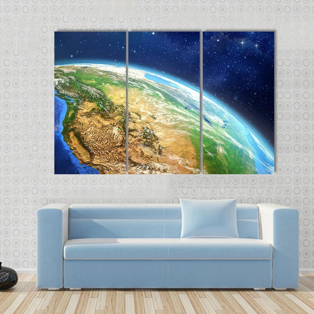 Planet Earth From Space Illustration Canvas Wall Art-3 Horizontal-Gallery Wrap-37" x 24"-Tiaracle
