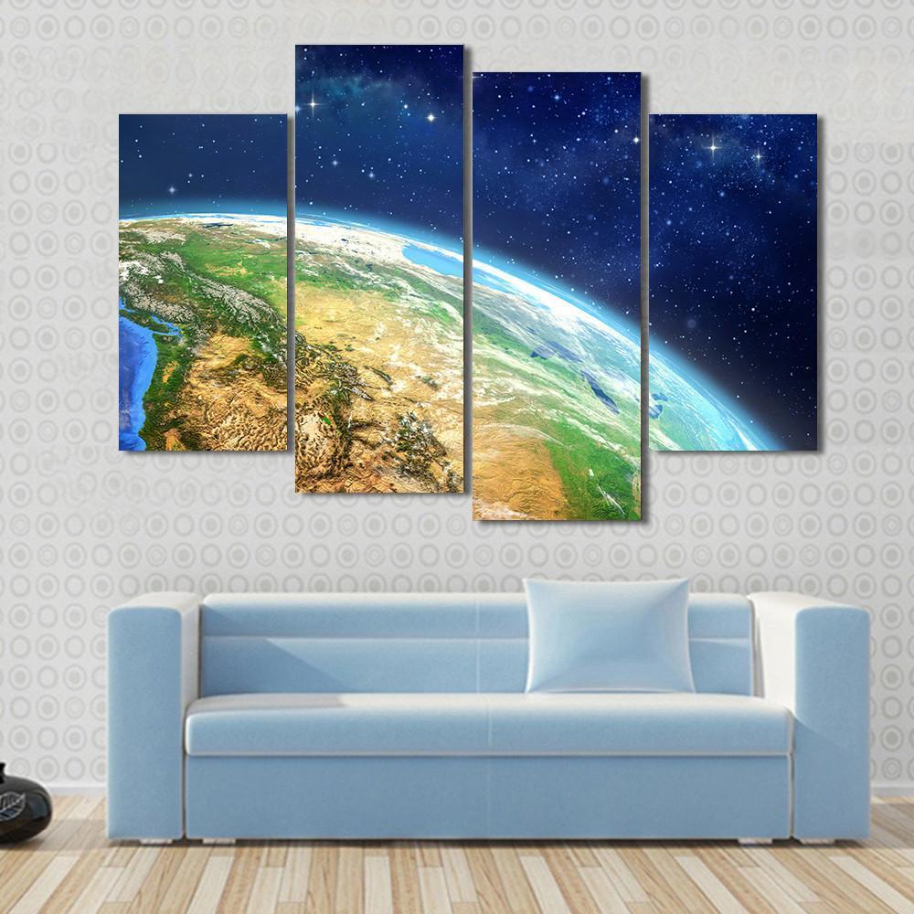 Planet Earth From Space Illustration Canvas Wall Art-4 Pop-Gallery Wrap-50" x 32"-Tiaracle