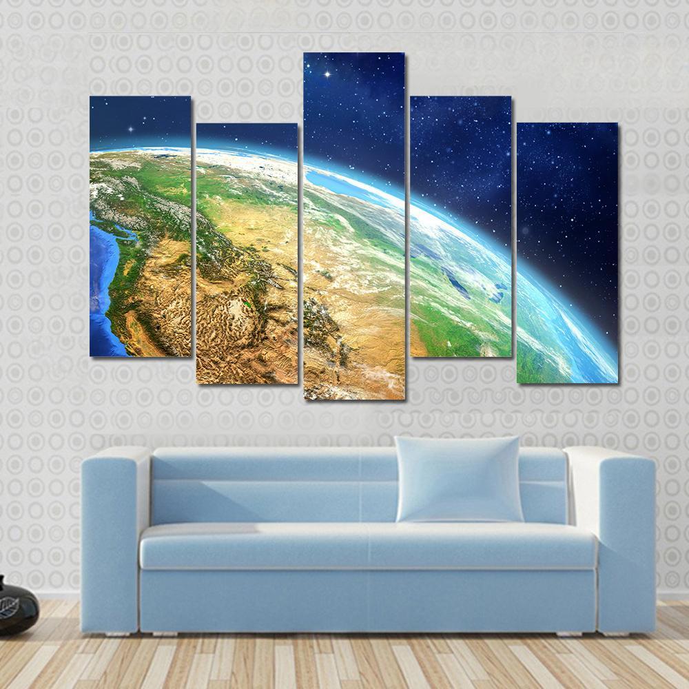 Planet Earth From Space Illustration Canvas Wall Art-5 Pop-Gallery Wrap-47" x 32"-Tiaracle