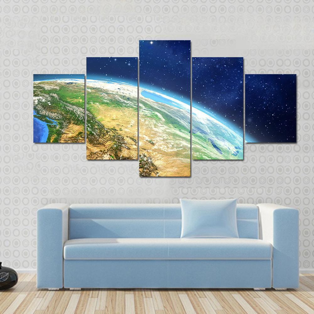 Planet Earth From Space Illustration Canvas Wall Art-5 Star-Gallery Wrap-62" x 32"-Tiaracle