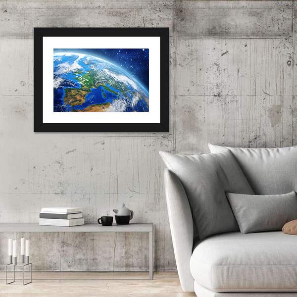 Planet Earth From Space In Daylight Canvas Wall Art-3 Horizontal-Gallery Wrap-25" x 16"-Tiaracle
