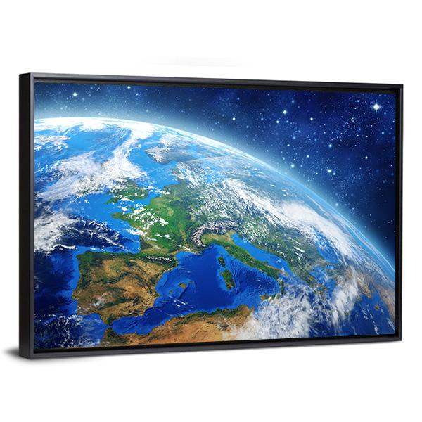 Planet Earth From Space In Daylight Canvas Wall Art-3 Horizontal-Gallery Wrap-25" x 16"-Tiaracle