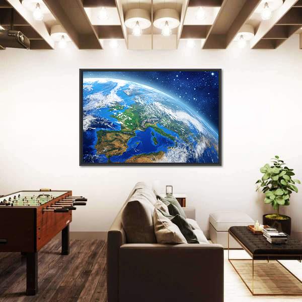 Planet Earth From Space In Daylight Canvas Wall Art-3 Horizontal-Gallery Wrap-25" x 16"-Tiaracle