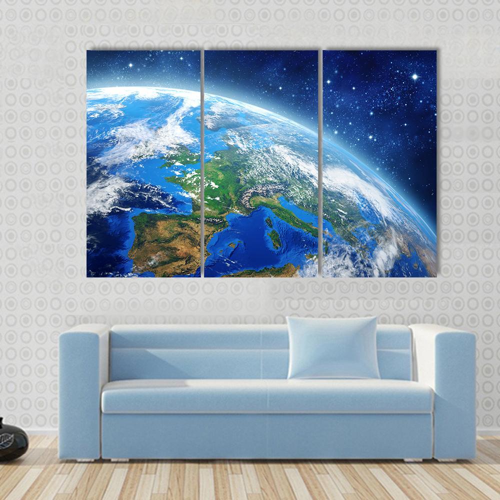 Planet Earth From Space In Daylight Canvas Wall Art-3 Horizontal-Gallery Wrap-37" x 24"-Tiaracle