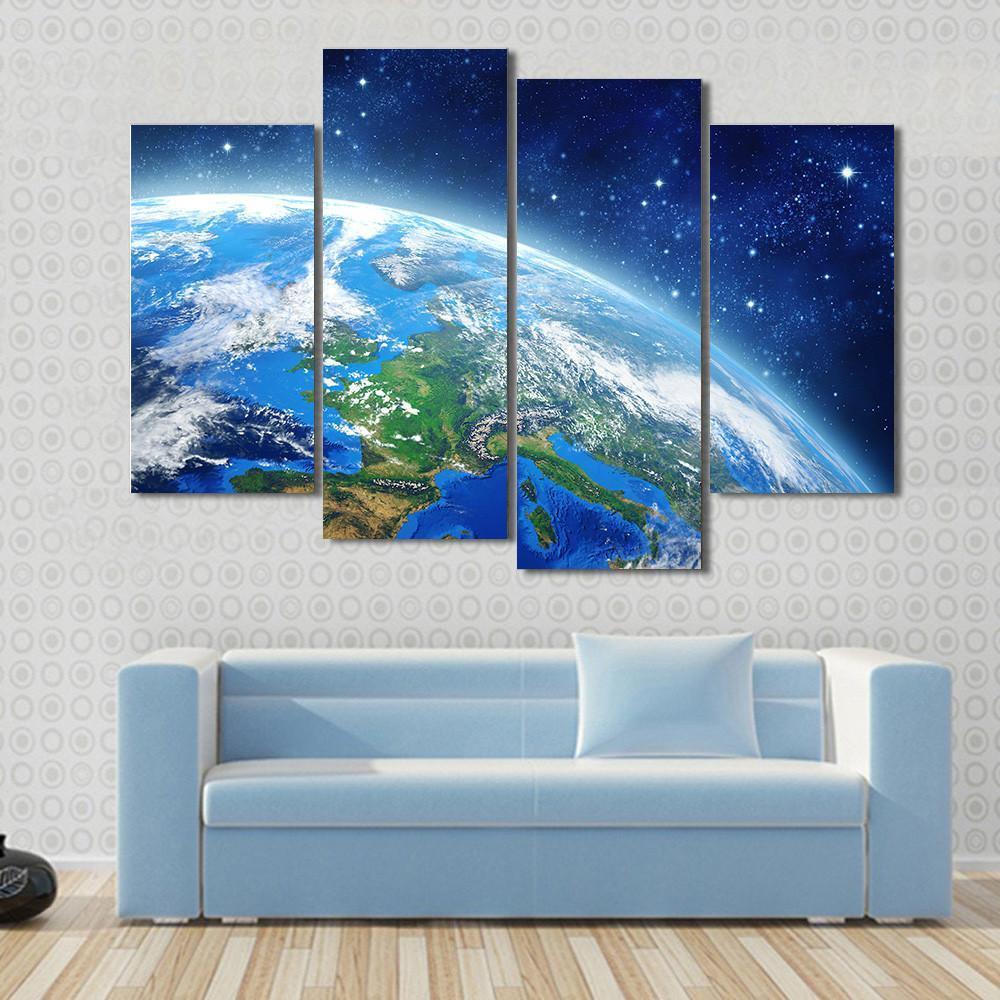 Planet Earth From Space In Daylight Canvas Wall Art-4 Pop-Gallery Wrap-50" x 32"-Tiaracle