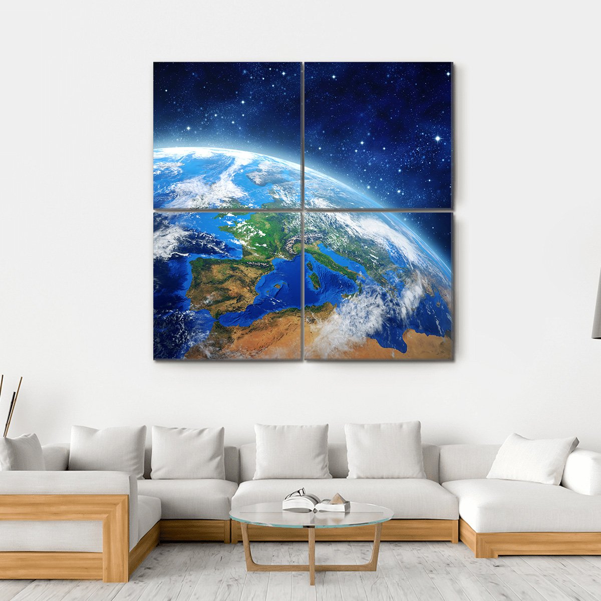 Planet Earth From Space In Daylight Canvas Wall Art-4 Square-Gallery Wrap-17" x 17"-Tiaracle