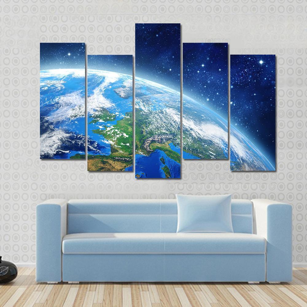 Planet Earth From Space In Daylight Canvas Wall Art-5 Pop-Gallery Wrap-47" x 32"-Tiaracle