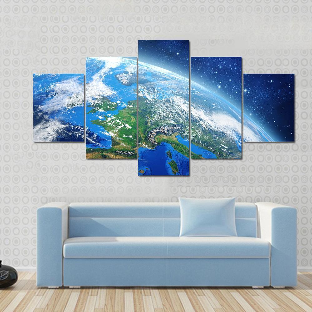 Planet Earth From Space In Daylight Canvas Wall Art-5 Star-Gallery Wrap-62" x 32"-Tiaracle