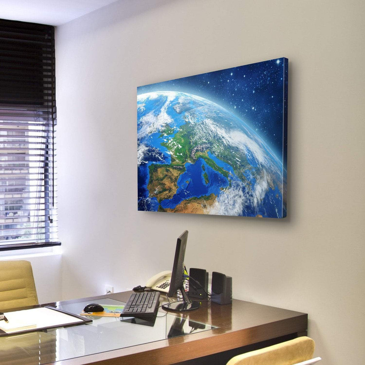 Planet Earth From Space In Daylight Canvas Wall Art-3 Horizontal-Gallery Wrap-25" x 16"-Tiaracle