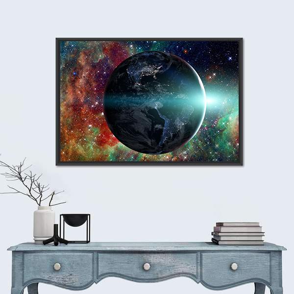 Planet Earth From The Space Canvas Wall Art-1 Piece-Floating Frame-24" x 16"-Tiaracle