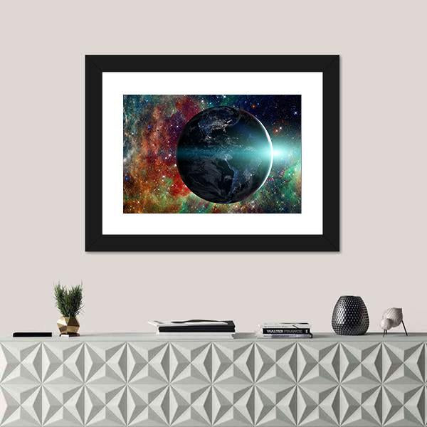 Planet Earth From The Space Canvas Wall Art-1 Piece-Framed Print-20" x 16"-Tiaracle