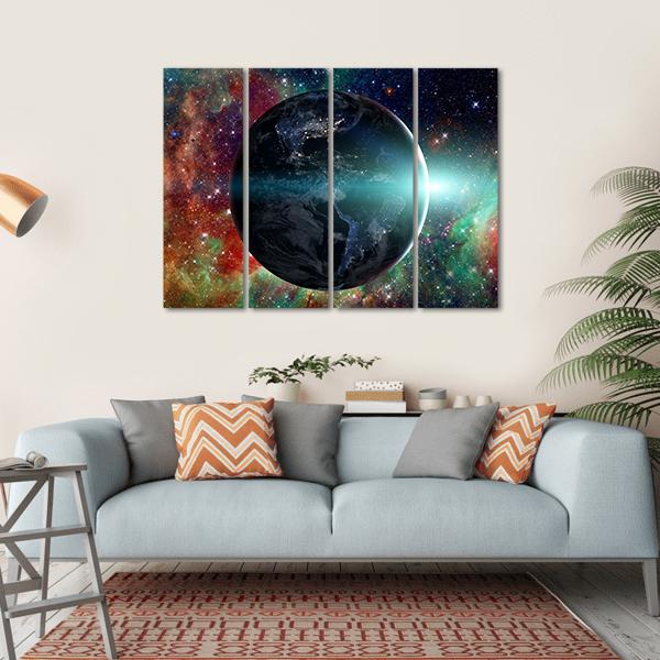Planet Earth From The Space Canvas Wall Art-4 Horizontal-Gallery Wrap-34" x 24"-Tiaracle