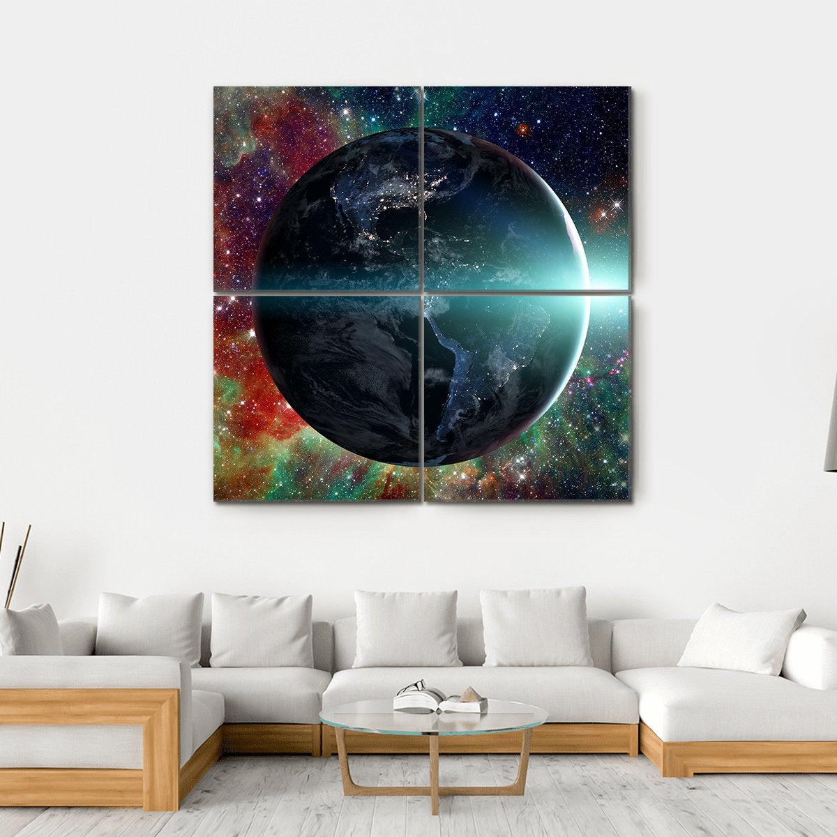 Planet Earth From The Space Canvas Wall Art-4 Square-Gallery Wrap-17" x 17"-Tiaracle