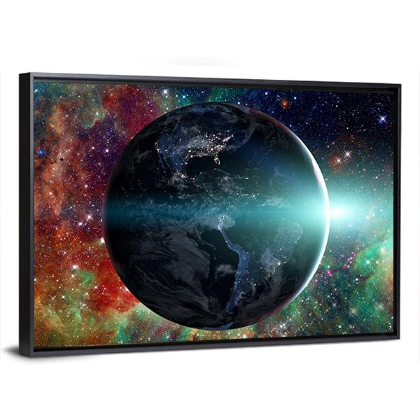 Planet Earth From The Space Canvas Wall Art-3 Horizontal-Gallery Wrap-25" x 16"-Tiaracle
