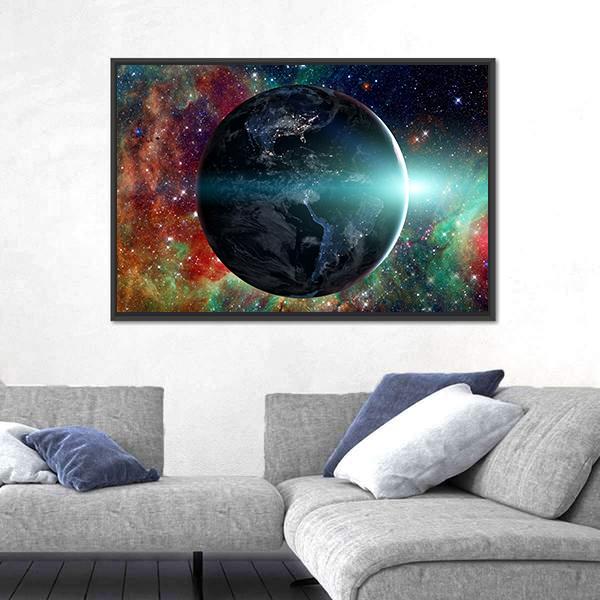 Planet Earth From The Space Canvas Wall Art-3 Horizontal-Gallery Wrap-25" x 16"-Tiaracle