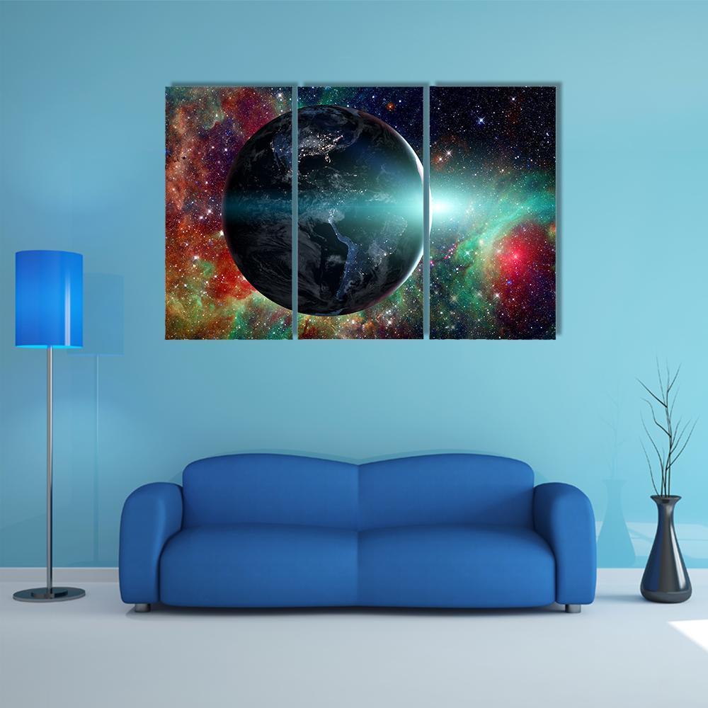 Planet Earth From The Space Canvas Wall Art-3 Horizontal-Gallery Wrap-37" x 24"-Tiaracle