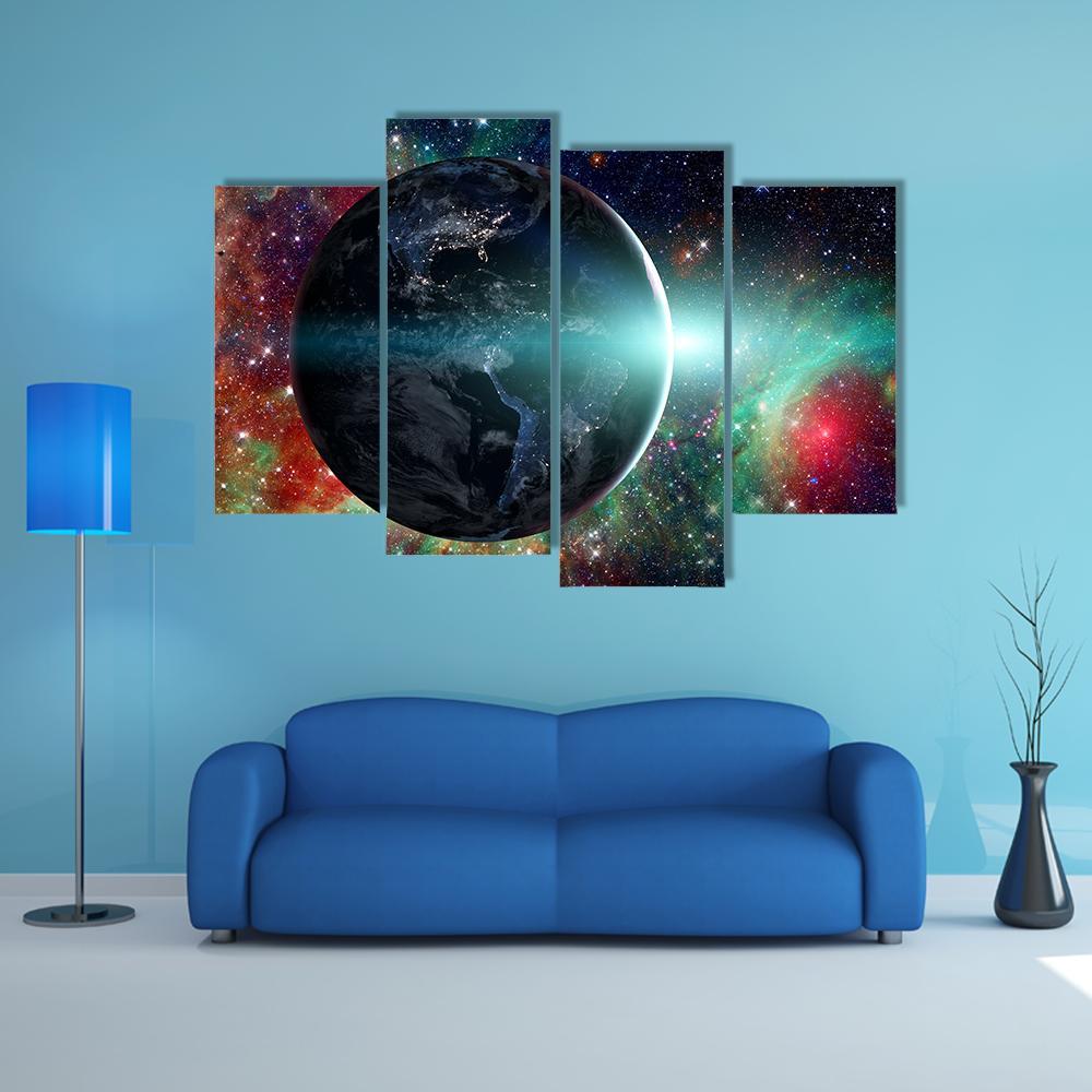 Planet Earth From The Space Canvas Wall Art-4 Pop-Gallery Wrap-50" x 32"-Tiaracle