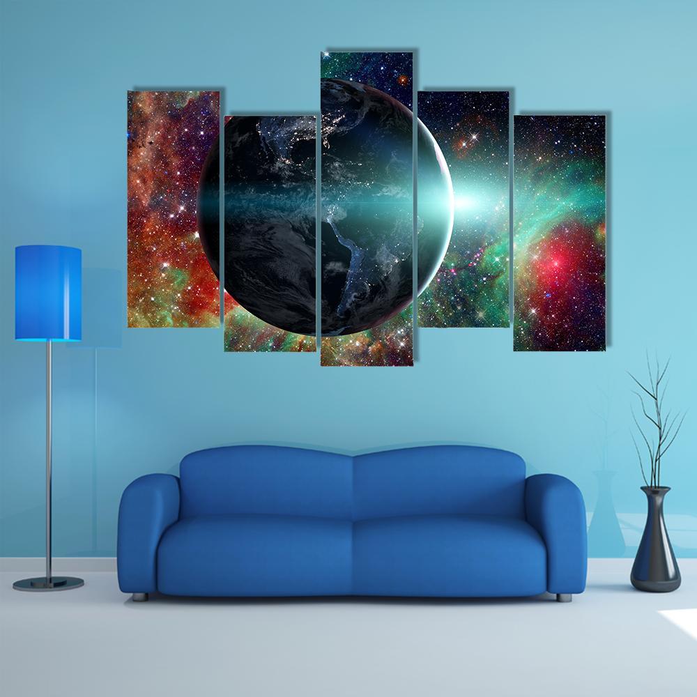 Planet Earth From The Space Canvas Wall Art-5 Pop-Gallery Wrap-47" x 32"-Tiaracle