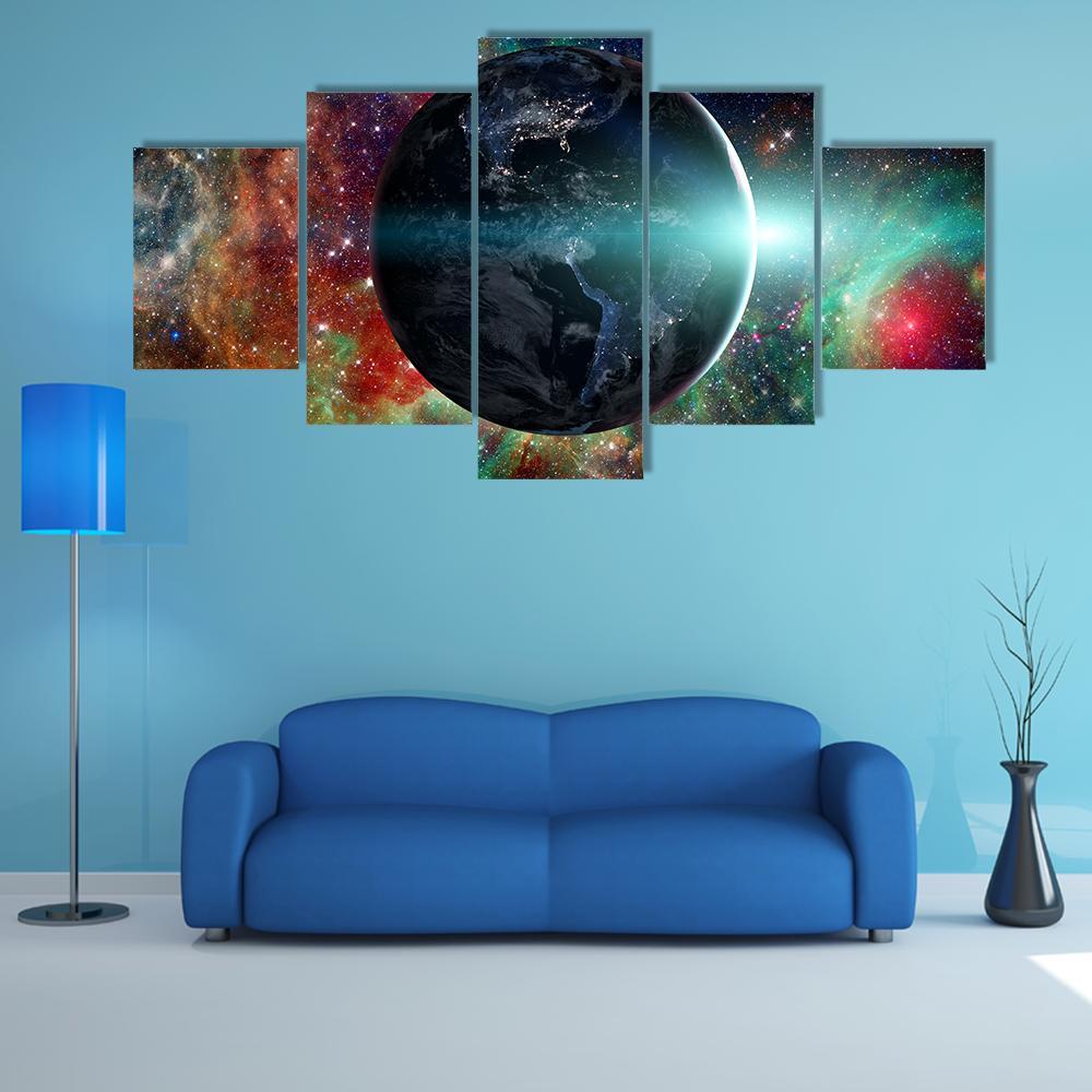 Planet Earth From The Space Canvas Wall Art-5 Star-Gallery Wrap-62" x 32"-Tiaracle